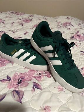 adidas Men's Dark Green Suede Sneakers with White Stripes